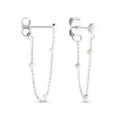 New Histoire d'Or Boucles D'oreilles Pendantes Polka Argent Blanc