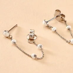 New Histoire d'Or Boucles D'oreilles Pendantes Polka Argent Blanc