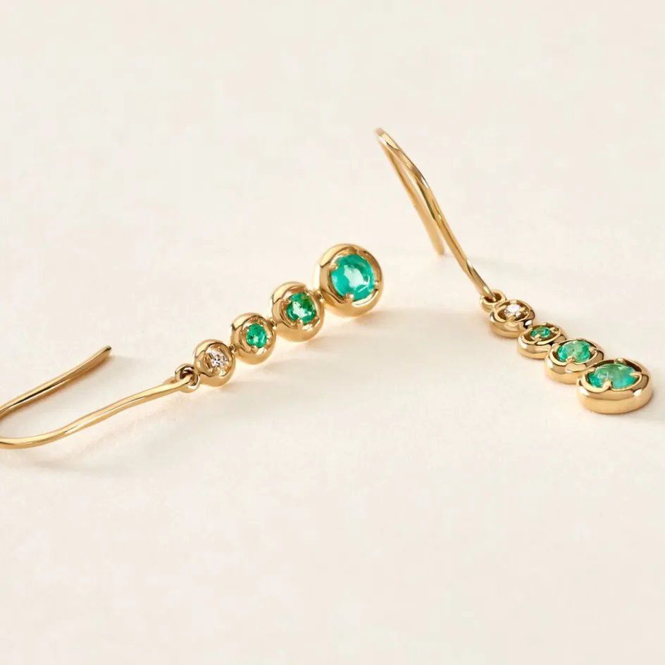 Clearance Histoire d'Or Boucles D'oreilles Pendantes Josephine Or Jaune Emeraude or jaune émeraude