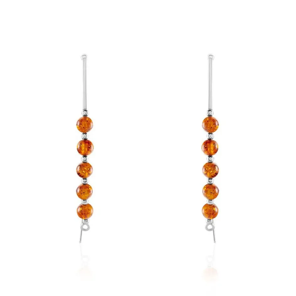 Sale Histoire d'Or Boucles D'oreilles Pendantes Satu Argent Blanc Ambre