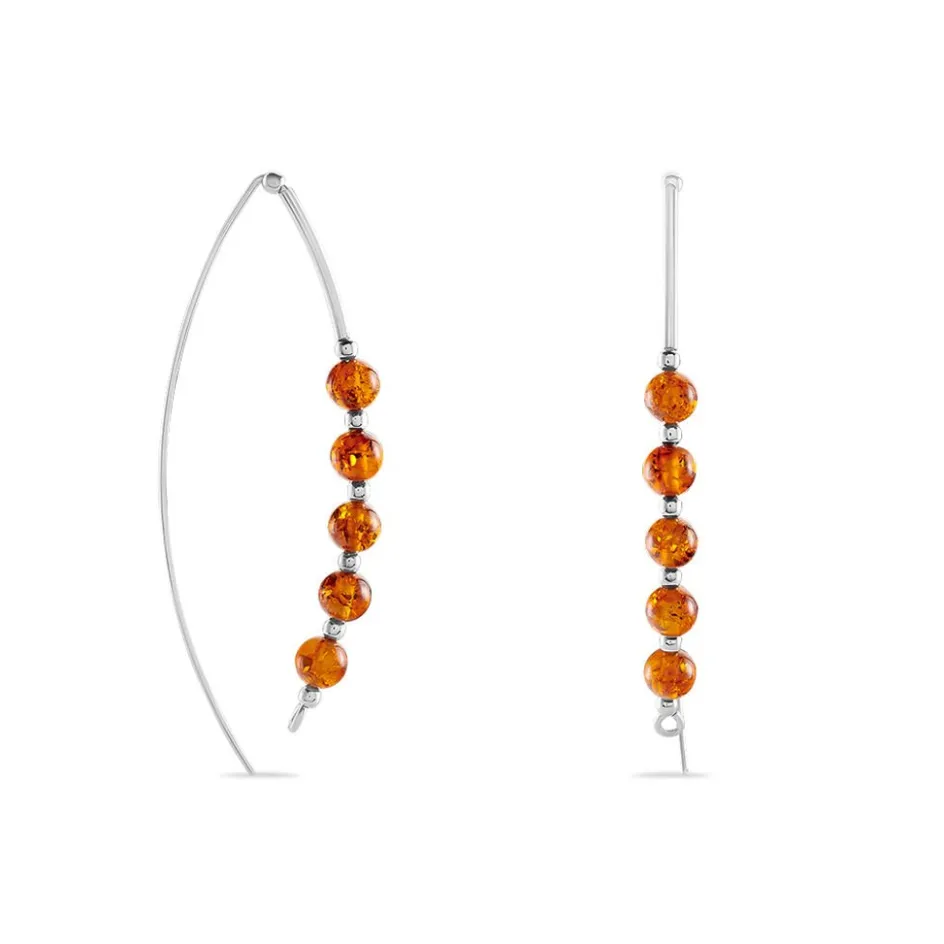 Sale Histoire d'Or Boucles D'oreilles Pendantes Satu Argent Blanc Ambre