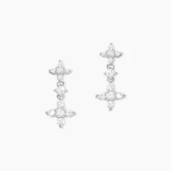 Sale Histoire d'Or Boucles D'oreilles Pendantes Midnight Flower Argent Blanc Oxyde