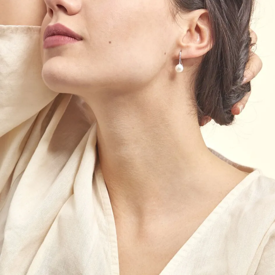 Online Histoire d'Or Boucles D'oreilles Pendantes Gwaldys Argent Perle De Culture Et Oxyde