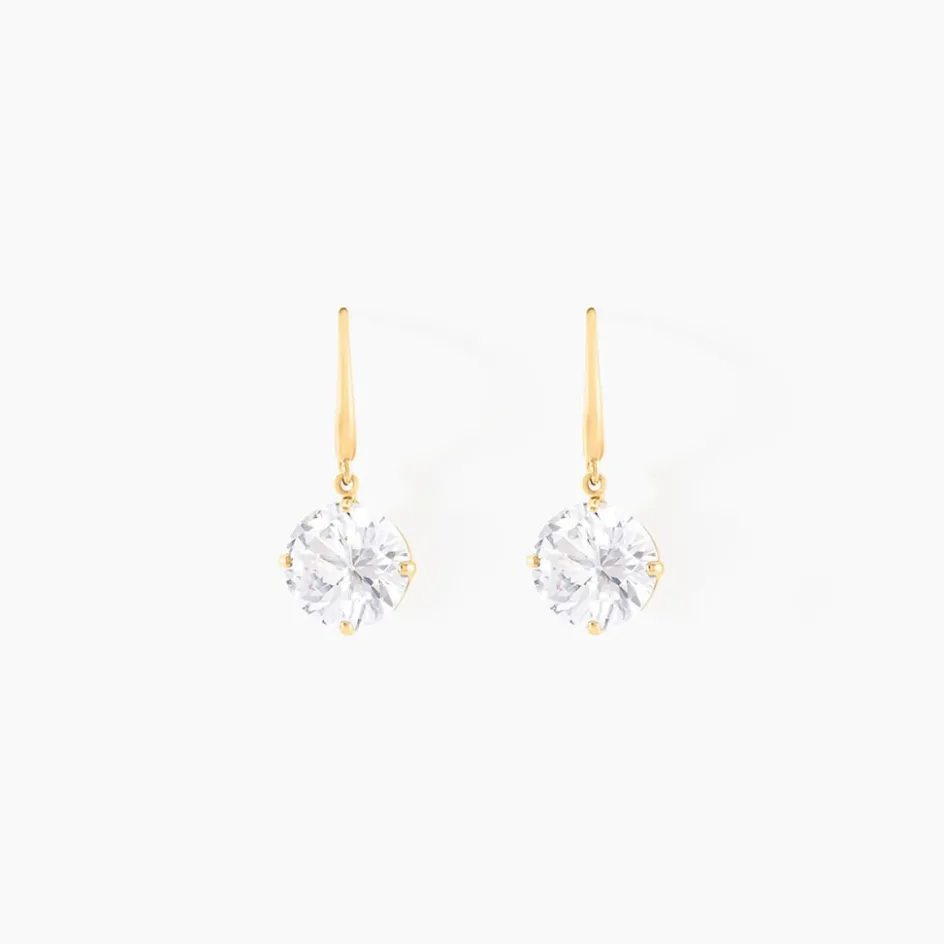 Online Histoire d'Or Boucles D'oreilles Pendantes Oxyde Rond Or Jaune Oxyde De Zirconium