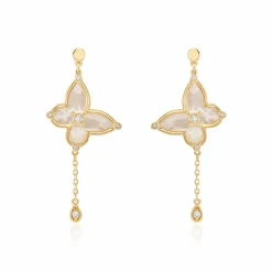 New Histoire d'Or Boucles D'oreilles Pendantes Areli Plaque Or Doré Nacre Oxyde