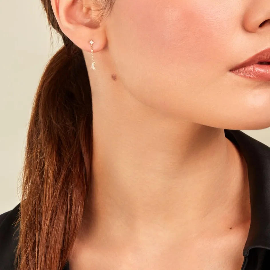 Clearance Histoire d'Or Boucles D'oreilles Pendantes Stellar Or Jaune Oxyde De Zirconium