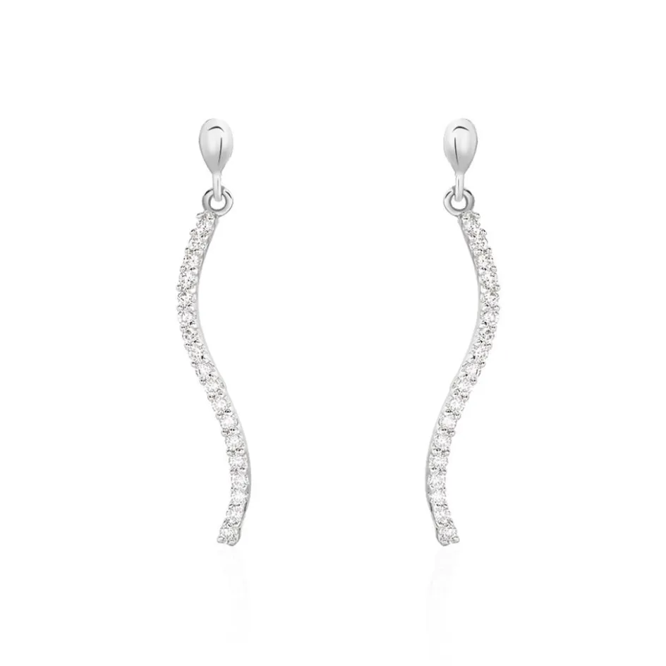 Online Histoire d'Or Boucles D'oreilles Pendantes Torsade Or Blanc Oxyde De Zirconium