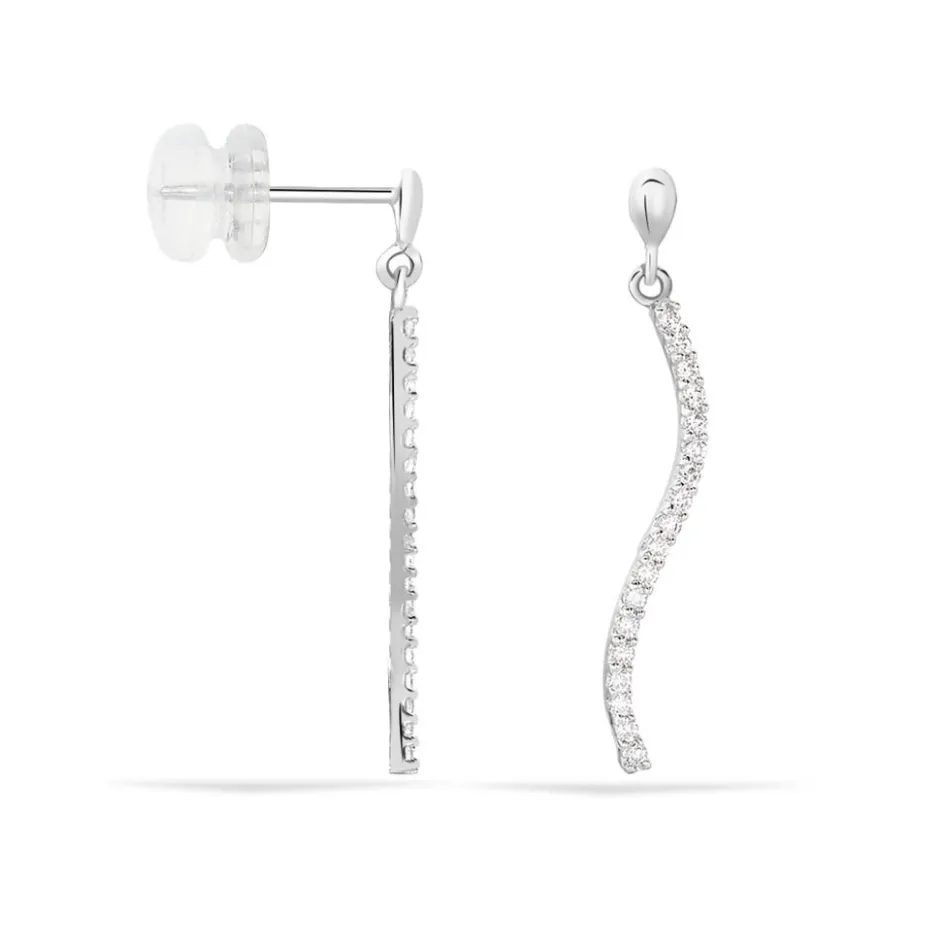 Online Histoire d'Or Boucles D'oreilles Pendantes Torsade Or Blanc Oxyde De Zirconium