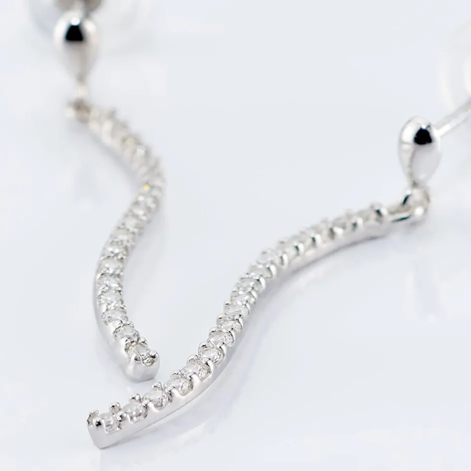 Online Histoire d'Or Boucles D'oreilles Pendantes Torsade Or Blanc Oxyde De Zirconium