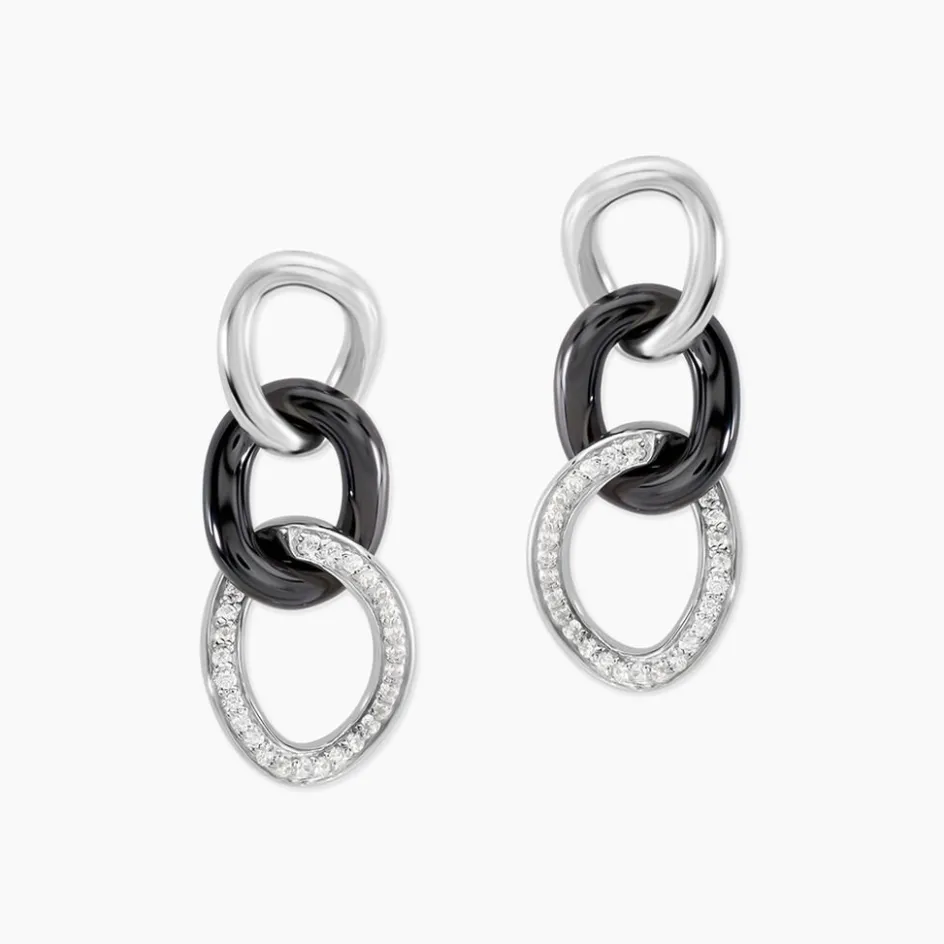 Online Histoire d'Or Boucles D'oreilles Pendantes Link Argent Blanc Céramique Et Oxyde