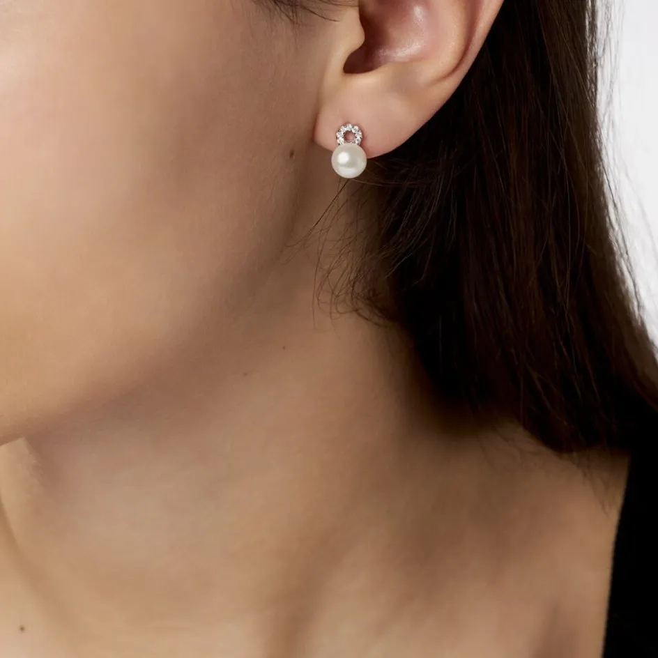 Sale Histoire d'Or Boucles D'oreilles Pendantes Lilio Argent Perle De Culture Et Oxyde