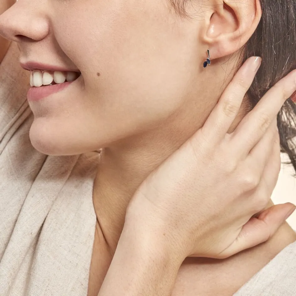 Sale Histoire d'Or Boucles D'oreilles Pendantes Navette Or Blanc Saphir