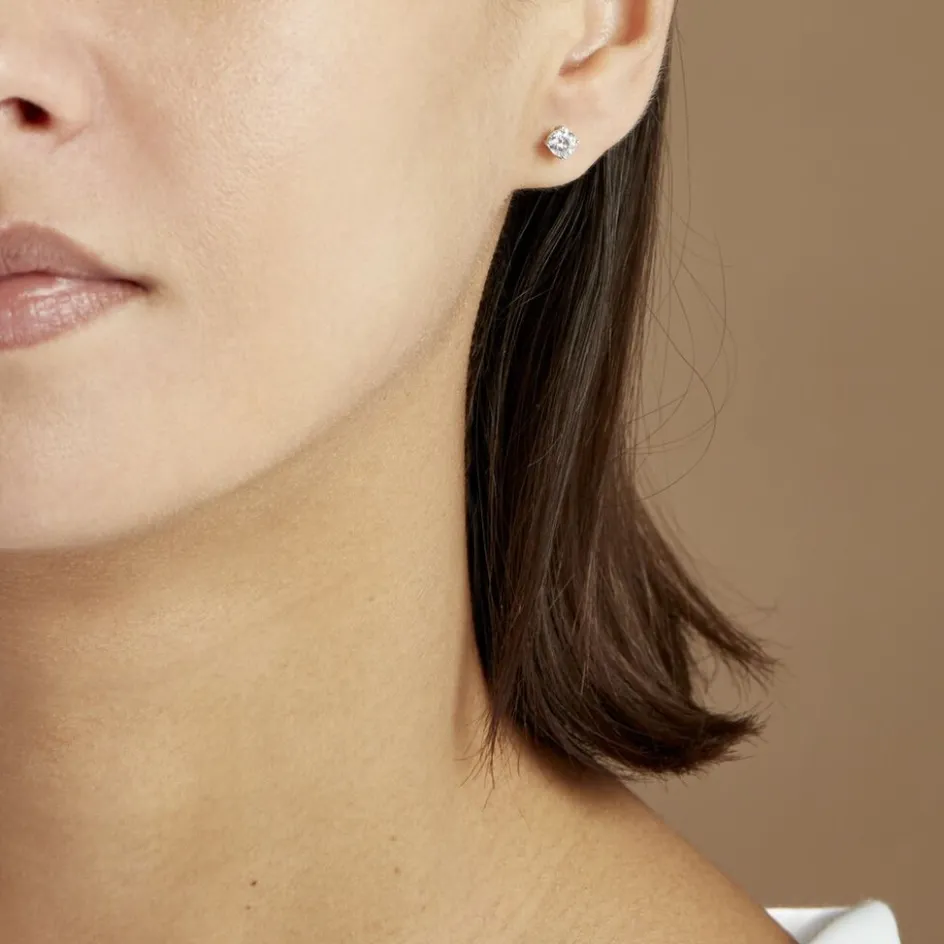 New Histoire d'Or Boucles D'oreilles Puces 4 Griffes Or Blanc Diamant Synthetique or blanc diamant synthétique blanc