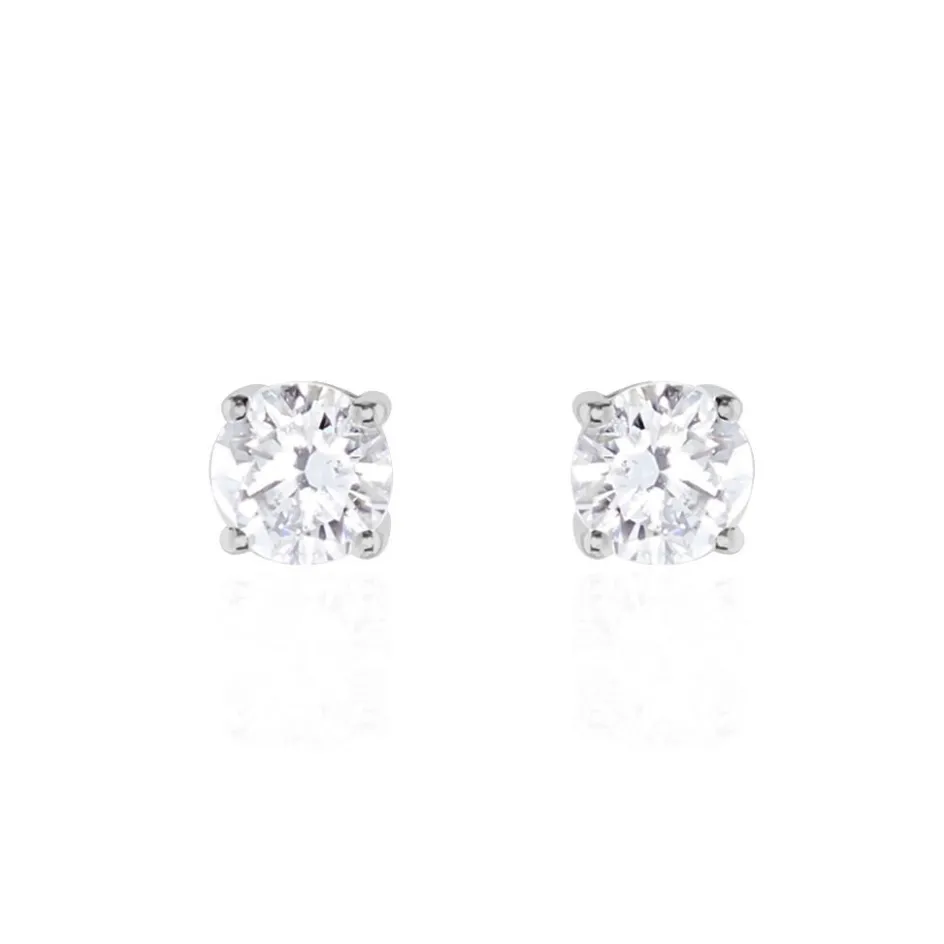 Outlet Histoire d'Or Boucles D'oreilles Puces 4 Griffes Or Blanc Diamant Synthetique or blanc diamant synthétique blanc