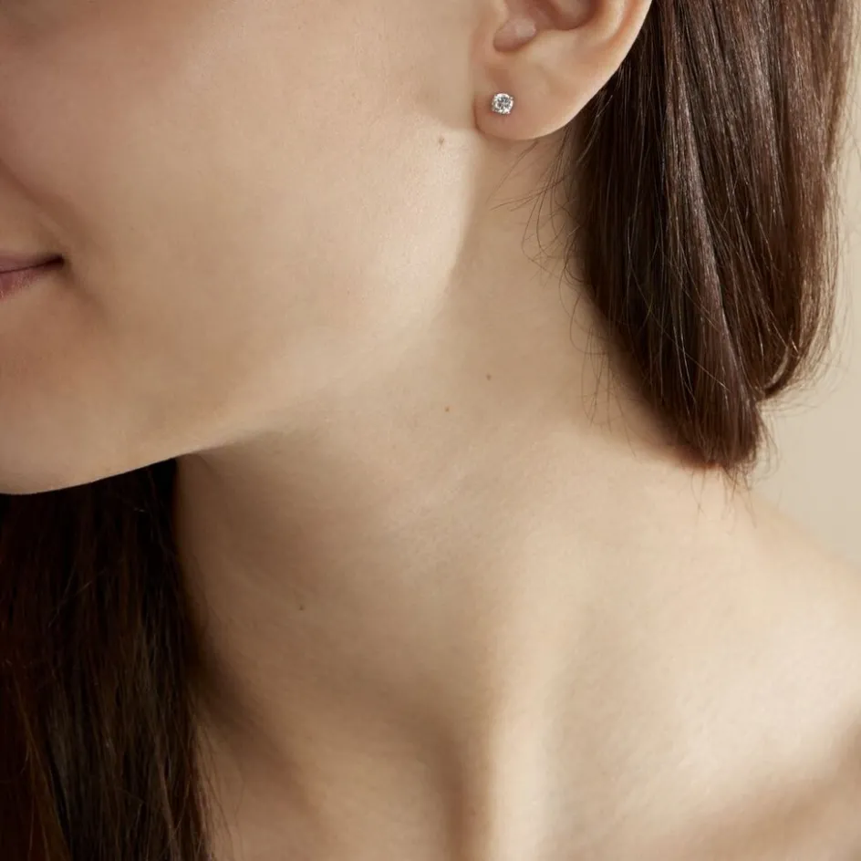 Outlet Histoire d'Or Boucles D'oreilles Puces 4 Griffes Or Blanc Diamant Synthetique or blanc diamant synthétique blanc