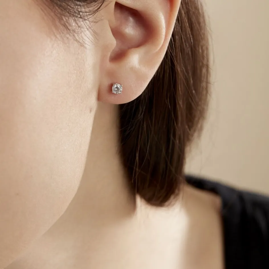 Outlet Histoire d'Or Boucles D'oreilles Puces 4 Griffes Or Blanc Diamant Synthetique or blanc diamant synthétique blanc