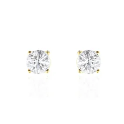 Clearance Histoire d'Or Boucles D'oreilles Puces 4 Griffes Or Jaune Diamant Synthetique or jaune diamant synthétique blanc