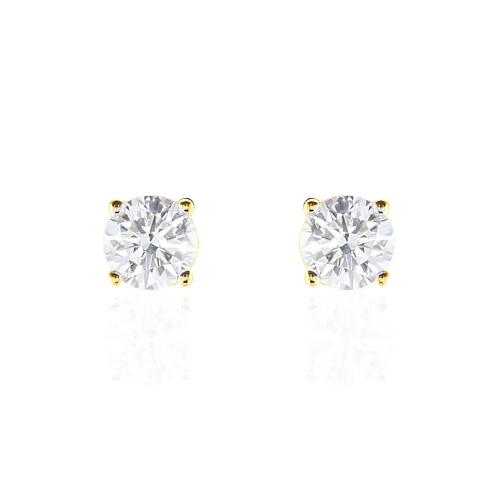 Clearance Histoire d'Or Boucles D'oreilles Puces 4 Griffes Or Jaune Diamant Synthetique or jaune diamant synthétique blanc