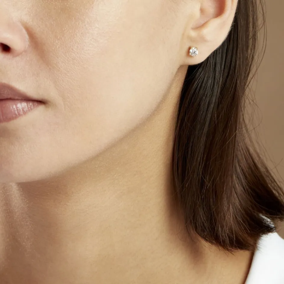 Clearance Histoire d'Or Boucles D'oreilles Puces 4 Griffes Or Jaune Diamant Synthetique or jaune diamant synthétique blanc