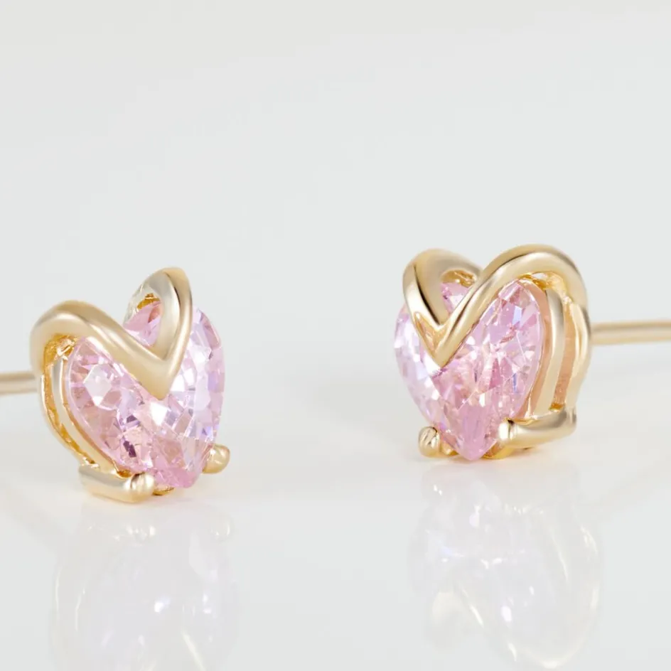 Best Histoire d'Or Boucles D'oreilles Puces Abelinia Plaqué Or Jaune Oxyde De Zirconium plaqué or jaune oxyde rose