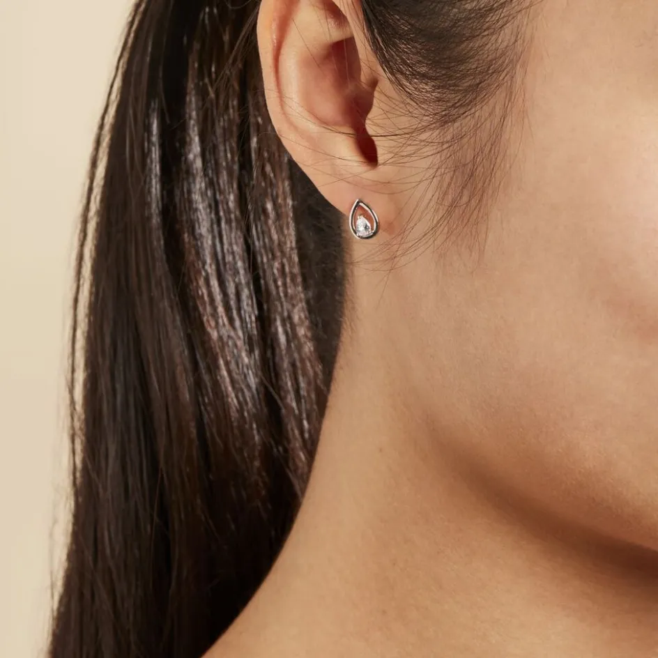Best Histoire d'Or Boucles D'oreilles Puces Argent Blanc Temusio Oxydes De Zirconium