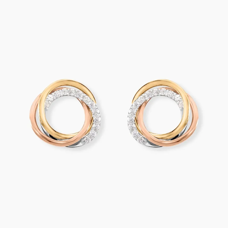 Online Histoire d'Or Boucles D'oreilles Puces Amaiur Or Tricolore Oxydes De Zirconium