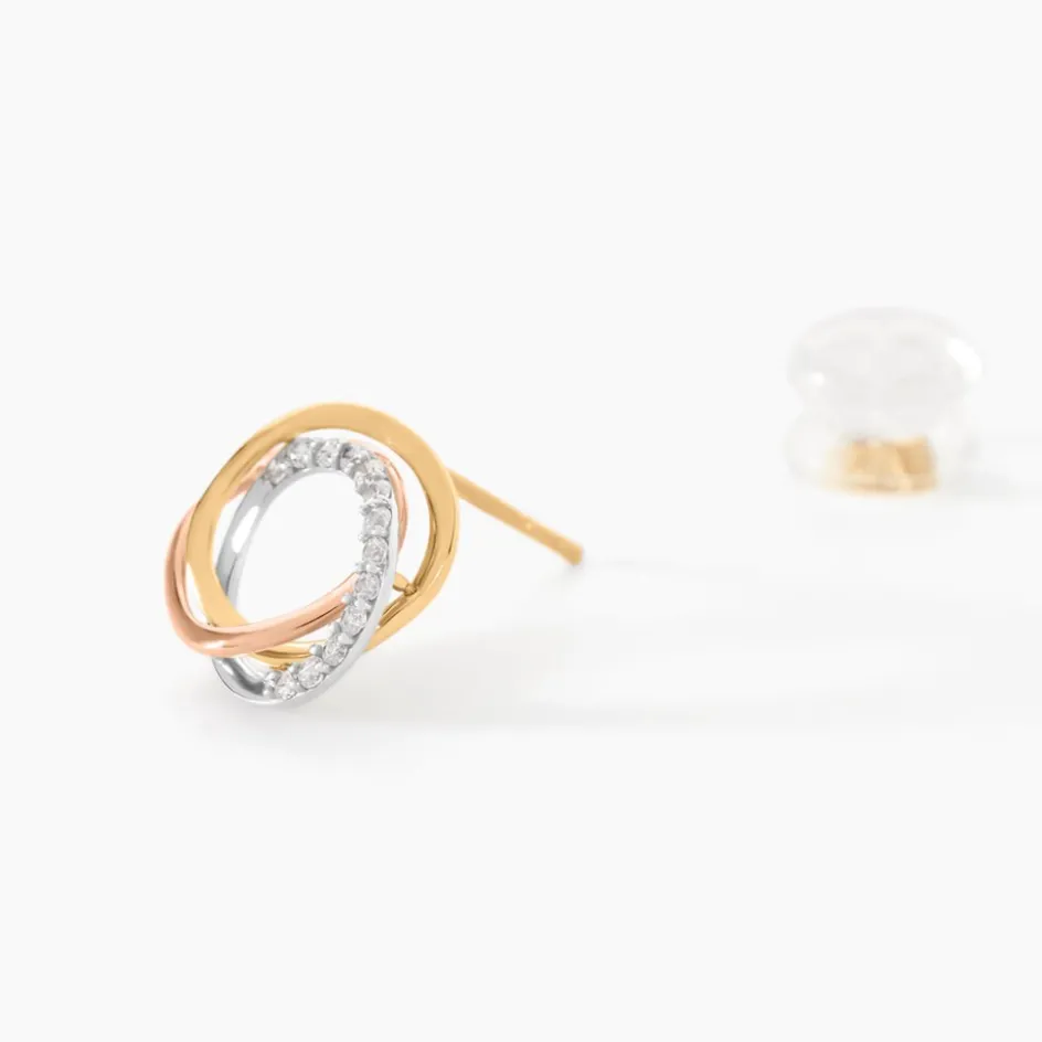 Online Histoire d'Or Boucles D'oreilles Puces Amaiur Or Tricolore Oxydes De Zirconium