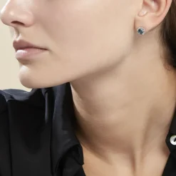 New Histoire d'Or Boucles D'oreilles Puces Argent Blanc Clover Verre Oxydes De Zirconium