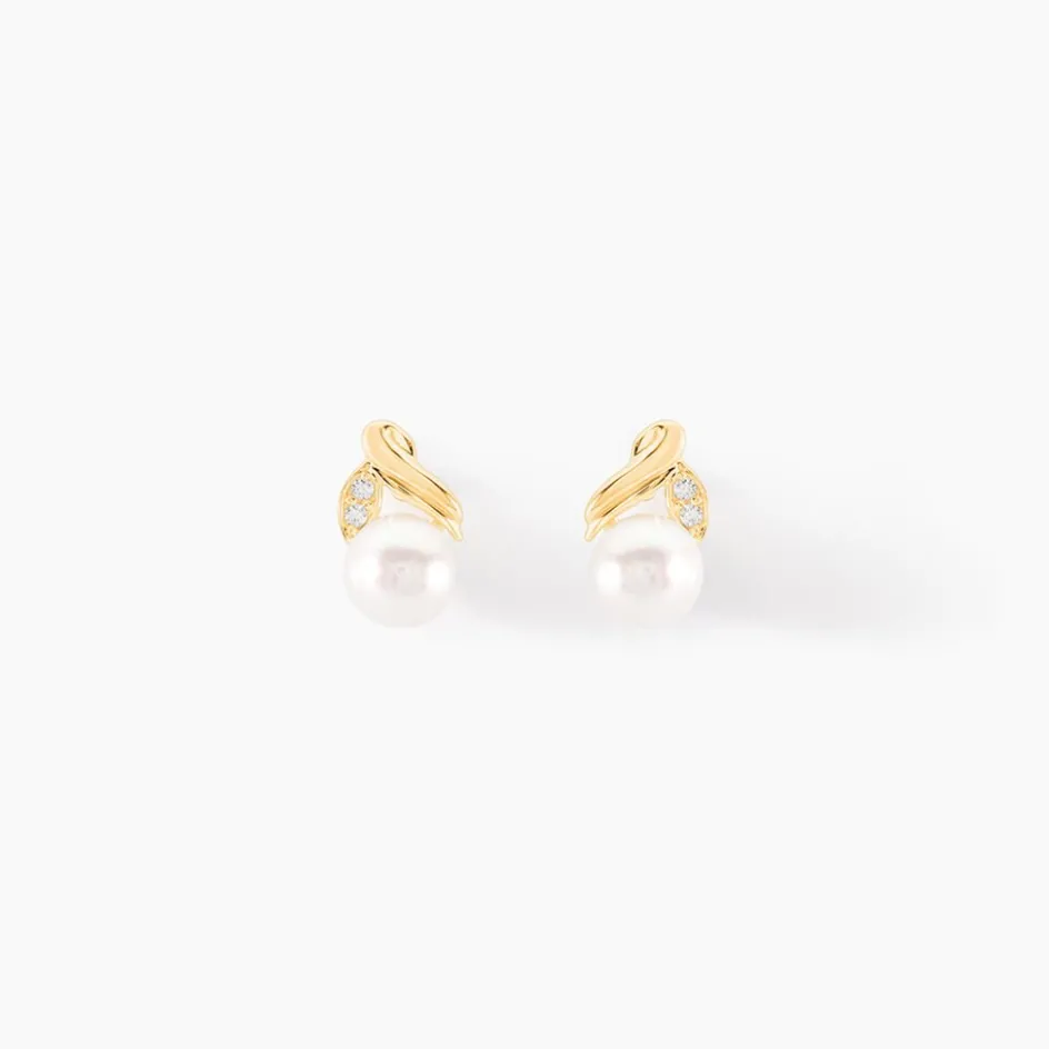 Clearance Histoire d'Or Boucles D'oreilles Puces Astragalus Or Jaune Perles De Culture