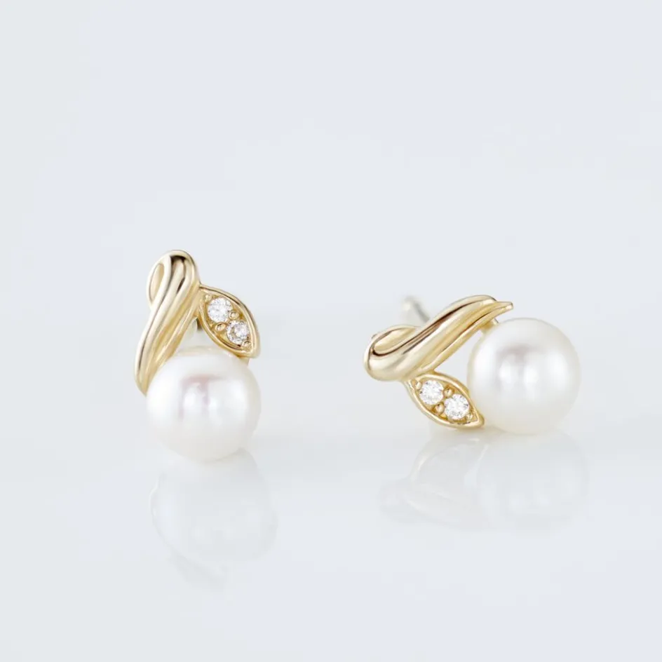 Clearance Histoire d'Or Boucles D'oreilles Puces Astragalus Or Jaune Perles De Culture