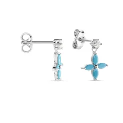 Sale Histoire d'Or Boucles D'oreilles Puces Bluebirds Argent Blanc Turquoise Oxyde