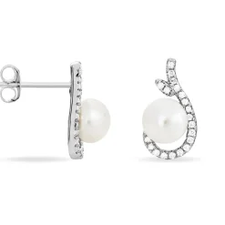 Sale Histoire d'Or Boucles D'oreilles Puces Cyrana Argent Blanc Perle De Culture Et Oxyde