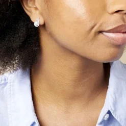 Sale Histoire d'Or Boucles D'oreilles Puces Cyrana Argent Blanc Perle De Culture Et Oxyde