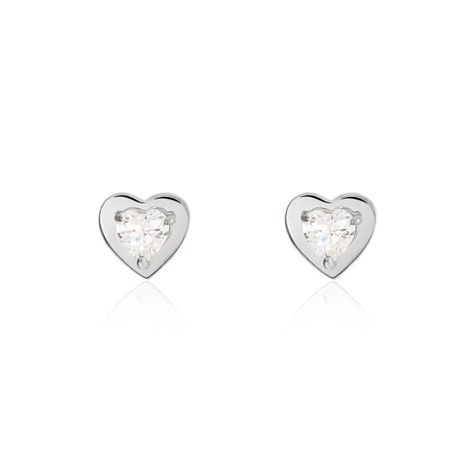 Clearance Histoire d'Or Boucles D'oreilles Puces Daria Coeur Plein Or Blanc Oxyde De Zirconium