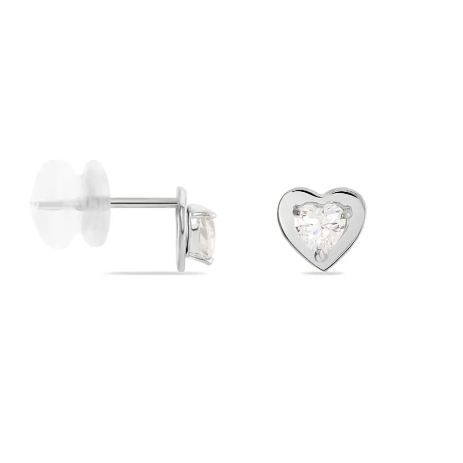 Clearance Histoire d'Or Boucles D'oreilles Puces Daria Coeur Plein Or Blanc Oxyde De Zirconium