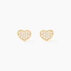 Sale Histoire d'Or Boucles D'oreilles Puces Daria Coeur Plein Or Jaune Oxyde De Zirconium