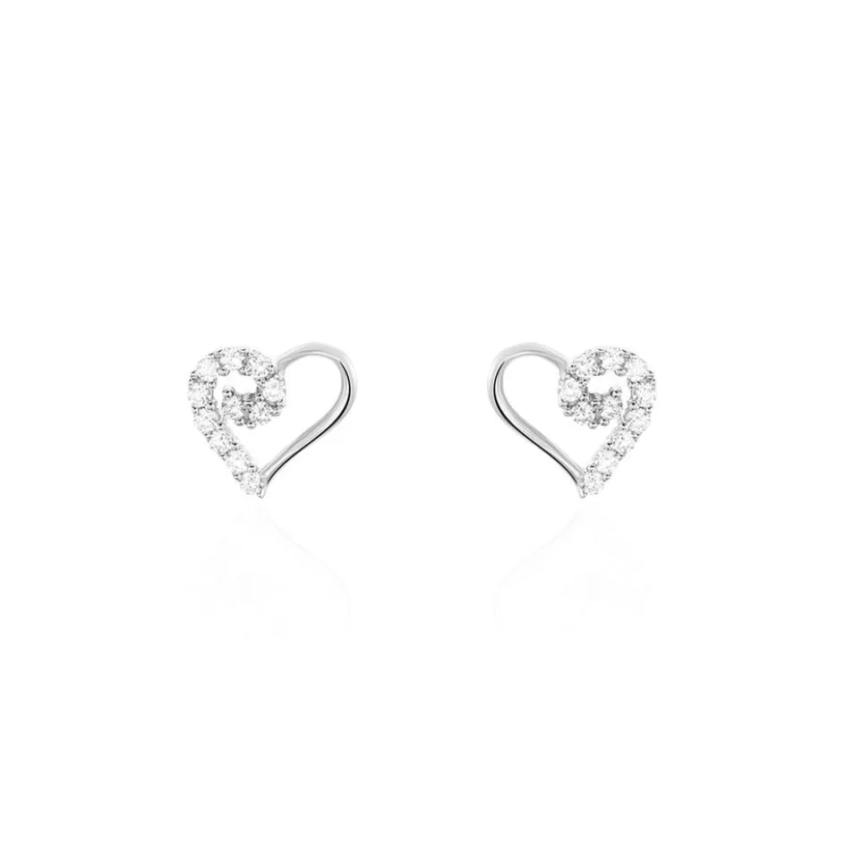 Sale Histoire d'Or Boucles D'oreilles Puces Daria C艙ur De Zirconium or blanc oxyde