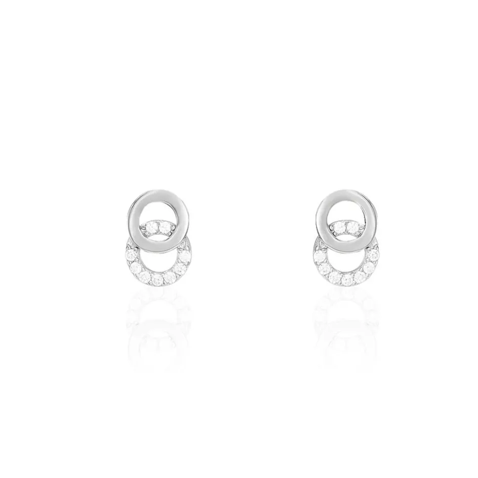 Best Histoire d'Or Boucles D'oreilles Puces Edmee Double Cercles Or Blanc Oxyde