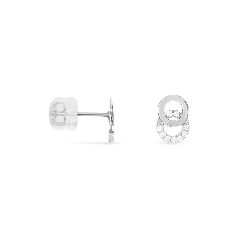 Best Histoire d'Or Boucles D'oreilles Puces Edmee Double Cercles Or Blanc Oxyde