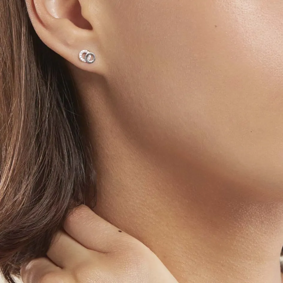 Best Histoire d'Or Boucles D'oreilles Puces Edmee Double Cercles Or Blanc Oxyde