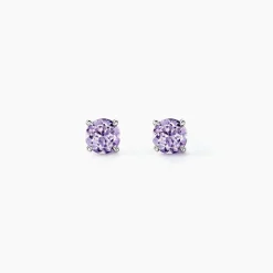 Clearance Histoire d'Or Boucles D'oreilles Puces Elea Serti Griffes 3 Or Blanc Amethyste