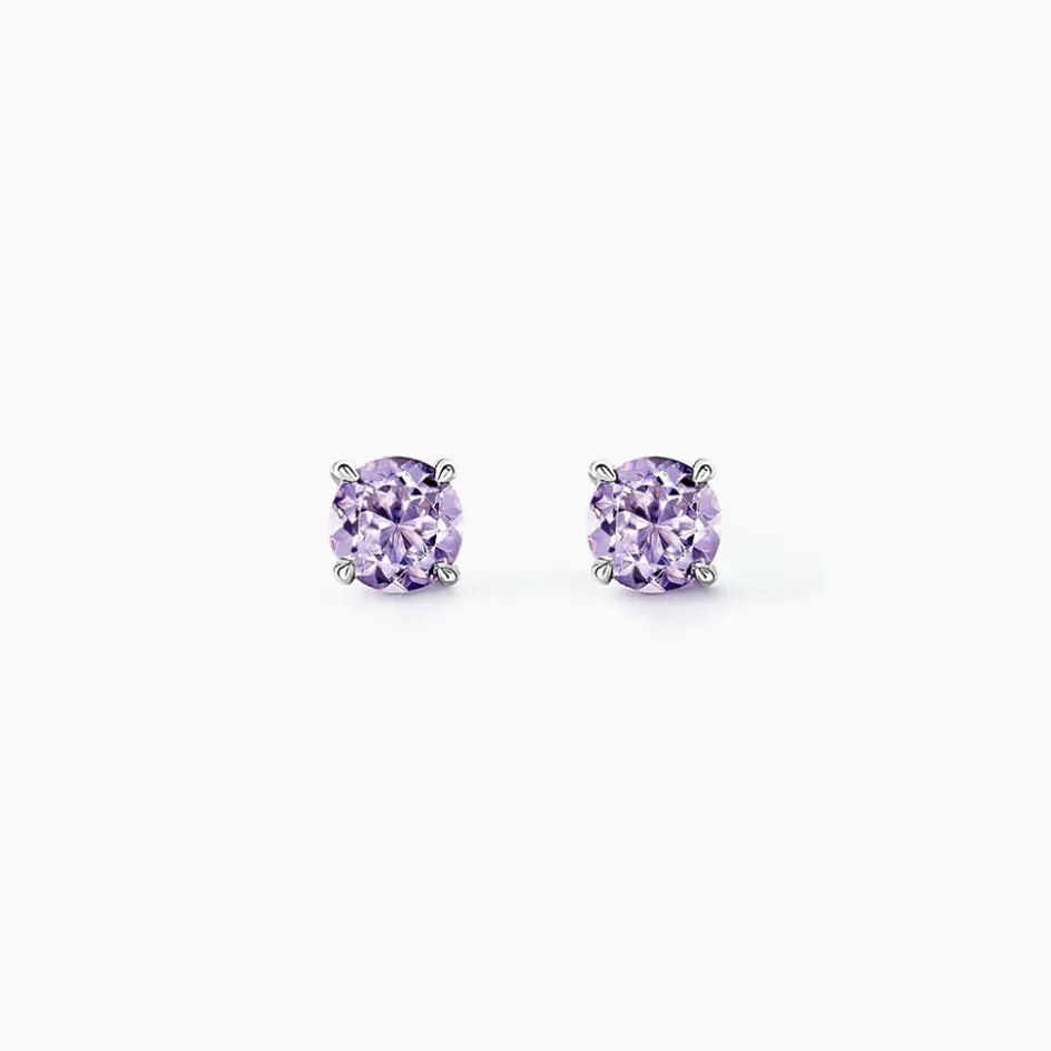 Clearance Histoire d'Or Boucles D'oreilles Puces Elea Serti Griffes 3 Or Blanc Amethyste