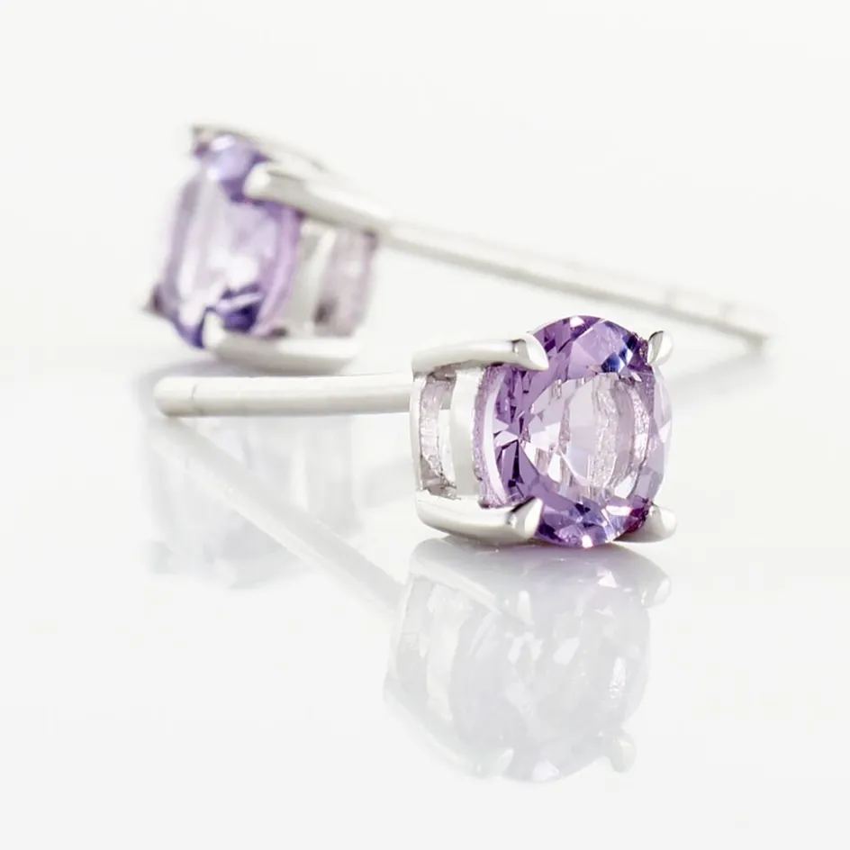 Clearance Histoire d'Or Boucles D'oreilles Puces Elea Serti Griffes 3 Or Blanc Amethyste