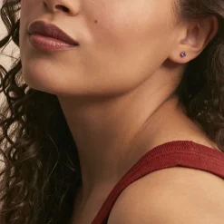 Clearance Histoire d'Or Boucles D'oreilles Puces Elea Serti Griffes 3 Or Blanc Amethyste