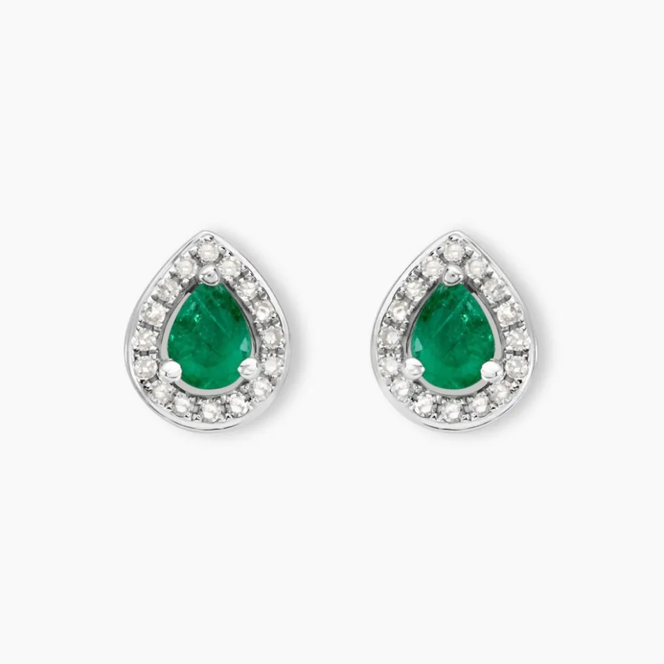 Best Histoire d'Or Boucles D'oreilles Puces Elheme Et Diamant or blanc emeraude