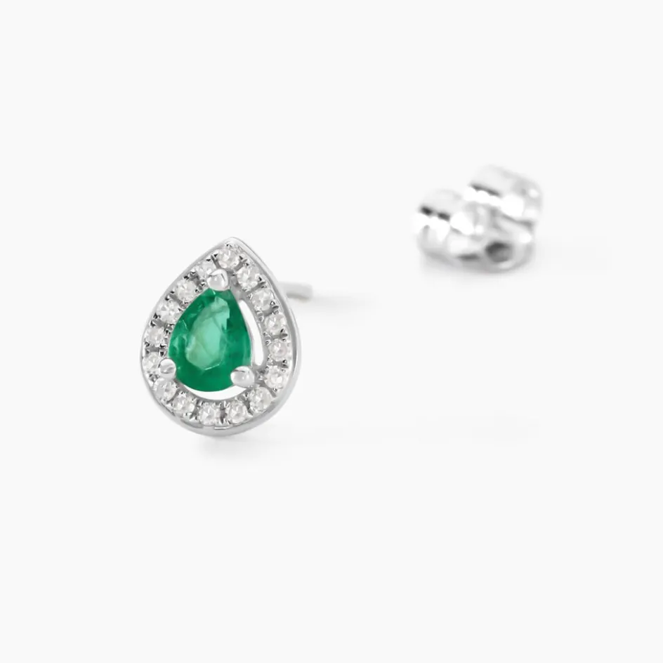 Best Histoire d'Or Boucles D'oreilles Puces Elheme Et Diamant or blanc emeraude