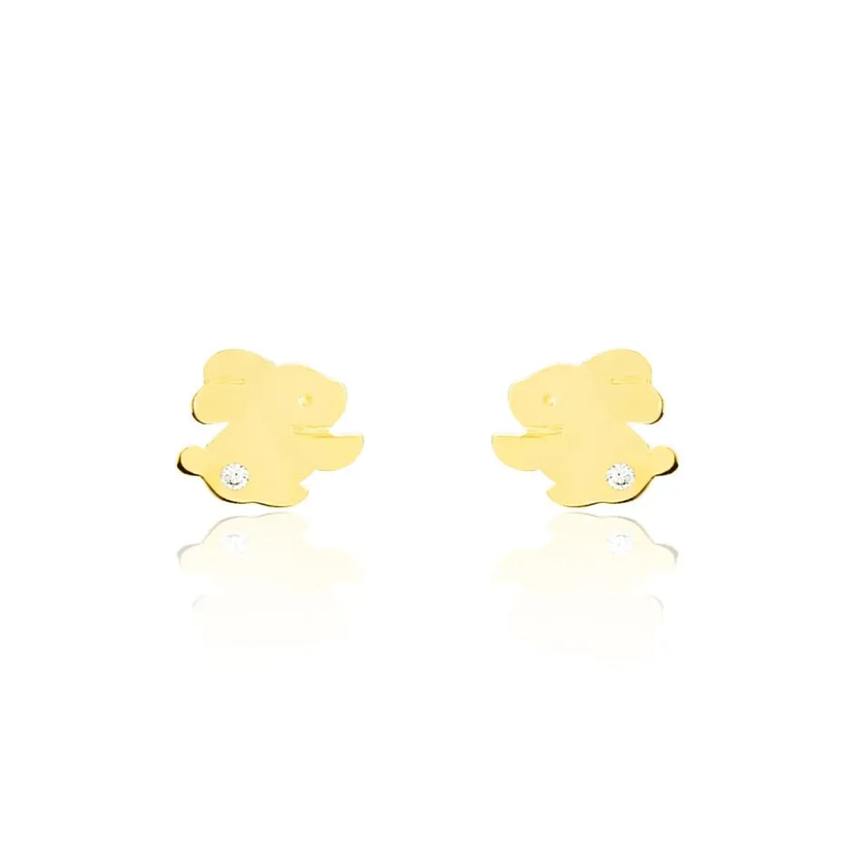 Hot Histoire d'Or Boucles D'oreilles Puces Elioussa Lapin Or Jaune Oxyde De Zirconium