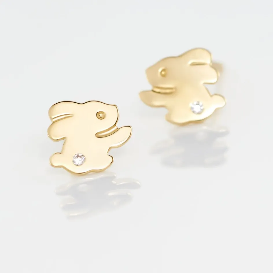 Hot Histoire d'Or Boucles D'oreilles Puces Elioussa Lapin Or Jaune Oxyde De Zirconium