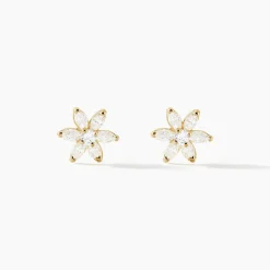 Clearance Histoire d'Or Boucles D'oreilles Puces Eleanor Fleur Or Jaune Oxyde De Zirconium