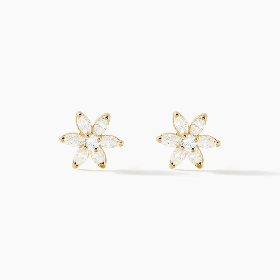 Clearance Histoire d'Or Boucles D'oreilles Puces Eleanor Fleur Or Jaune Oxyde De Zirconium